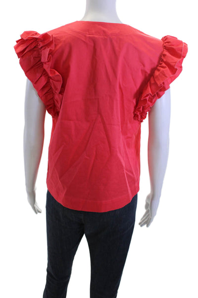 Trina Turk Women Bohemian V-Neck Red Organic Cotton Blouse Size S
