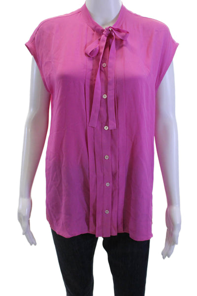 Marella Women Pink Silk Blend High Neck Sleeveless Blouse Button-Up Size 8