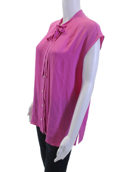 Marella Women Pink Silk Blend High Neck Sleeveless Blouse Button-Up Size 8