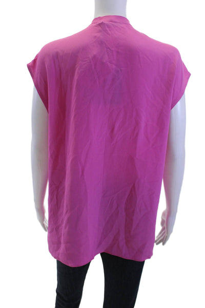 Marella Women Pink Silk Blend High Neck Sleeveless Blouse Button-Up Size 8