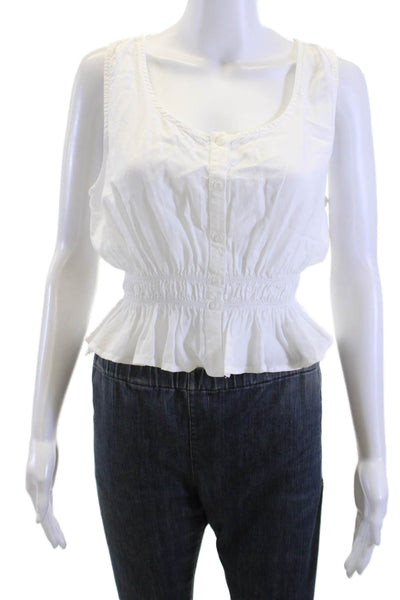 Bella Dahl Women Cropped Silk Button-Up Sleeveless White Blouse Size M