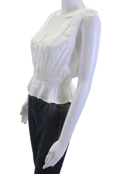 Bella Dahl Women Cropped Silk Button-Up Sleeveless White Blouse Size M