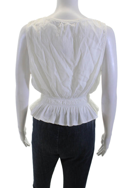 Bella Dahl Women Cropped Silk Button-Up Sleeveless White Blouse Size M