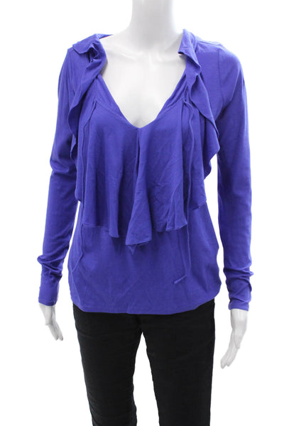 Ralph Lauren Womens Jersey V-Neck Long Sleeve Cotton Top Purple Size M