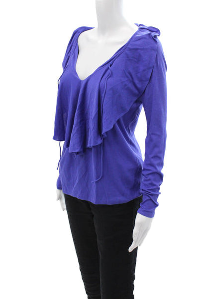 Ralph Lauren Womens Jersey V-Neck Long Sleeve Cotton Top Purple Size M