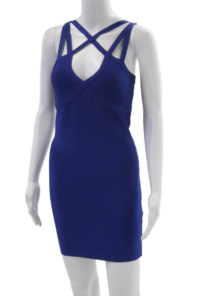 Bebe Women Bodycon Mini Dress Blue V-Neck Sleeveless Rayon Zip Size 26