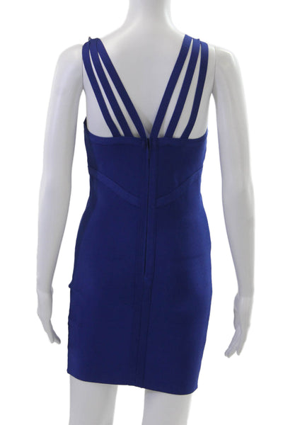 Bebe Women Bodycon Mini Dress Blue V-Neck Sleeveless Rayon Zip Size 26
