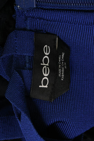 Bebe Women Bodycon Mini Dress Blue V-Neck Sleeveless Rayon Zip Size 26