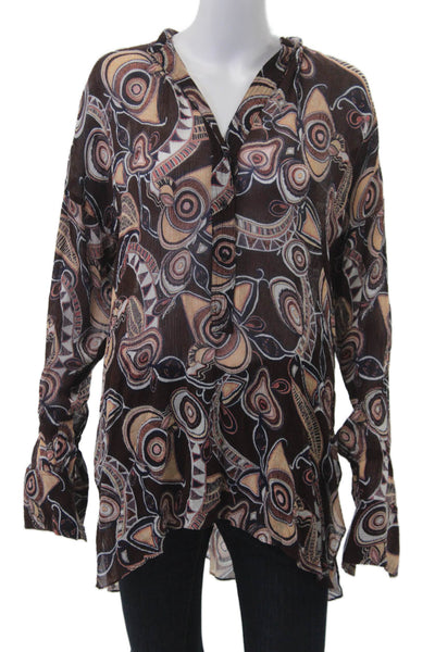 ALC Women Tunic Blouse Beige Paisley V-Neck Long Sleeve Size XS