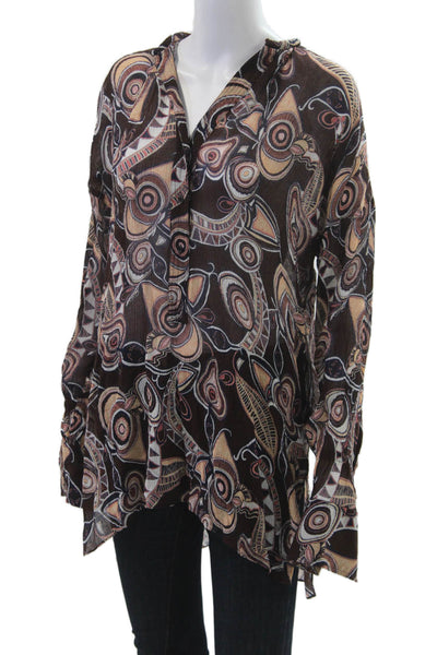 ALC Women Tunic Blouse Beige Paisley V-Neck Long Sleeve Size XS
