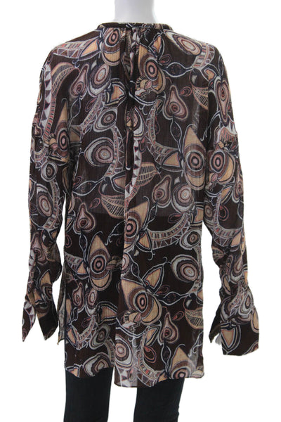 ALC Women Tunic Blouse Beige Paisley V-Neck Long Sleeve Size XS
