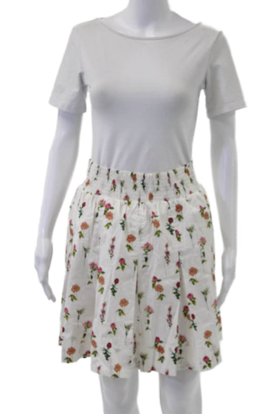 Buru Women A-Line Pleated Floral Skirt White Size L