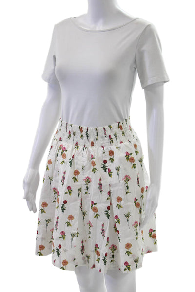 Buru Women A-Line Pleated Floral Skirt White Size L