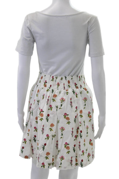 Buru Women A-Line Pleated Floral Skirt White Size L