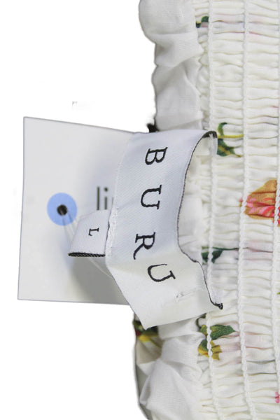 Buru Women A-Line Pleated Floral Skirt White Size L