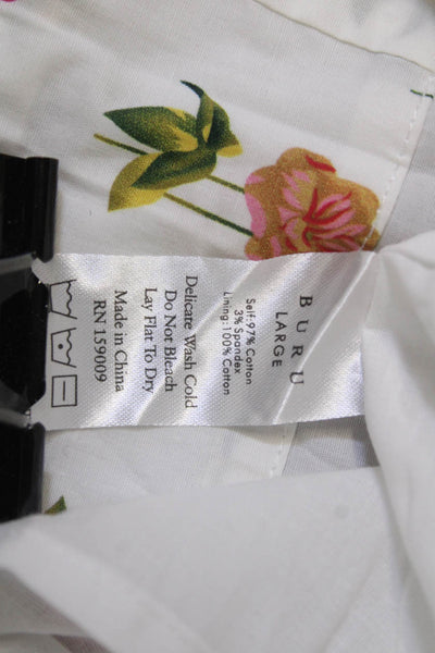 Buru Women A-Line Pleated Floral Skirt White Size L