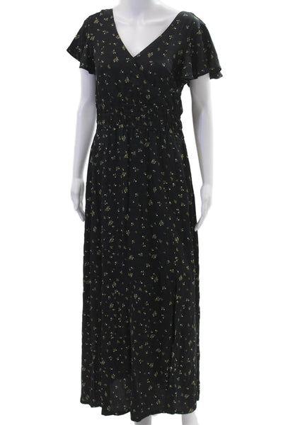Able Women Maxi Wrap Dress Black Floral V-Neck Short Sleeve Viscose Size M