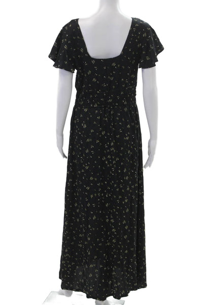 Able Women Maxi Wrap Dress Black Floral V-Neck Short Sleeve Viscose Size M