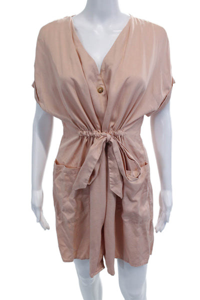 Zara Women Beige Lyocell V-Neck Short Sleeve Romper Size XS
