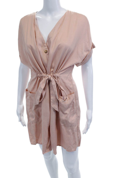 Zara Women Beige Lyocell V-Neck Short Sleeve Romper Size XS