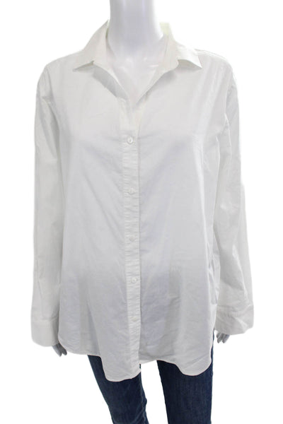 NYDJ Women Basic White Cotton Collared Long Sleeve Button-Up Maternity Size M