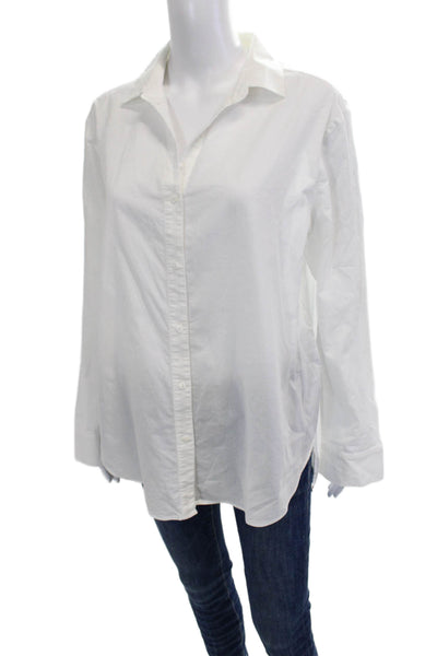 NYDJ Women Basic White Cotton Collared Long Sleeve Button-Up Maternity Size M