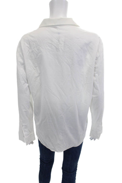 NYDJ Women Basic White Cotton Collared Long Sleeve Button-Up Maternity Size M