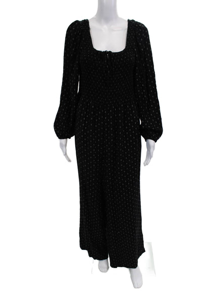 Able Women Jumpsuit Black Square Neck Long Sleeve Viscose Size M