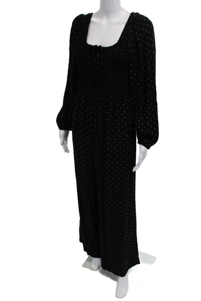 Able Women Jumpsuit Black Square Neck Long Sleeve Viscose Size M