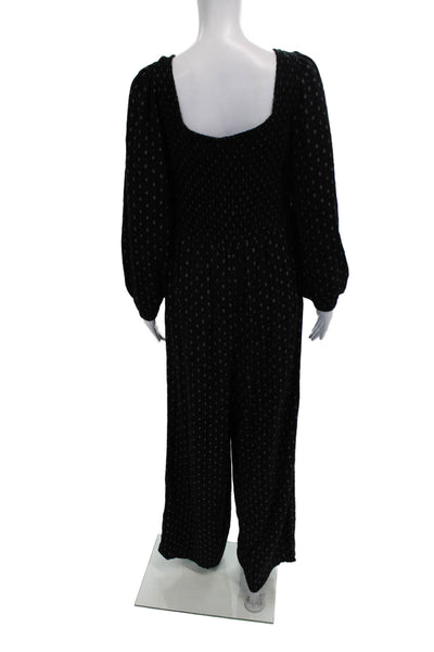 Able Women Jumpsuit Black Square Neck Long Sleeve Viscose Size M