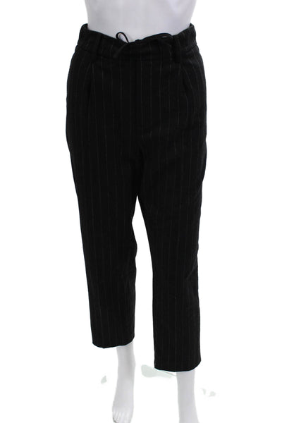Vince Unisex Ankle Cropped Dress Pants Black Striped Drawstring Size M