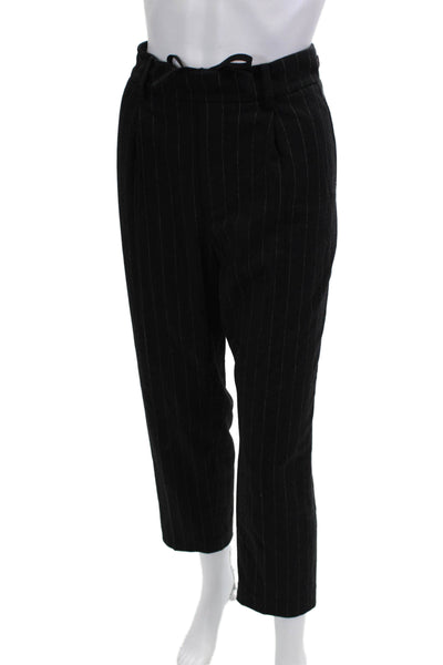 Vince Unisex Ankle Cropped Dress Pants Black Striped Drawstring Size M