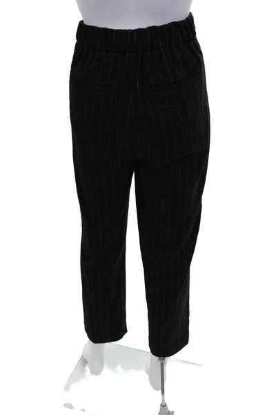 Vince Unisex Ankle Cropped Dress Pants Black Striped Drawstring Size M