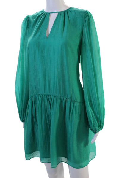 Trina Turk Women Green Shift Dress Long Sleeve Knee-Length Size S