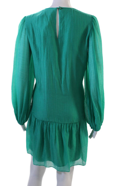 Trina Turk Women Green Shift Dress Long Sleeve Knee-Length Size S