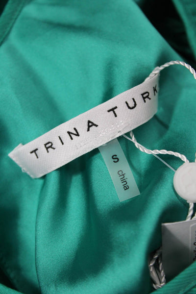 Trina Turk Women Green Shift Dress Long Sleeve Knee-Length Size S
