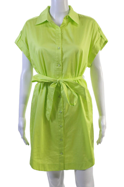 Trina Turk Women Shirt Dress Green Collared Short Sleeve Button Size S