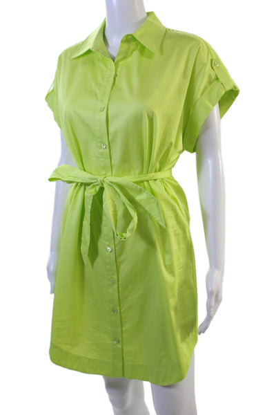 Trina Turk Women Shirt Dress Green Collared Short Sleeve Button Size S