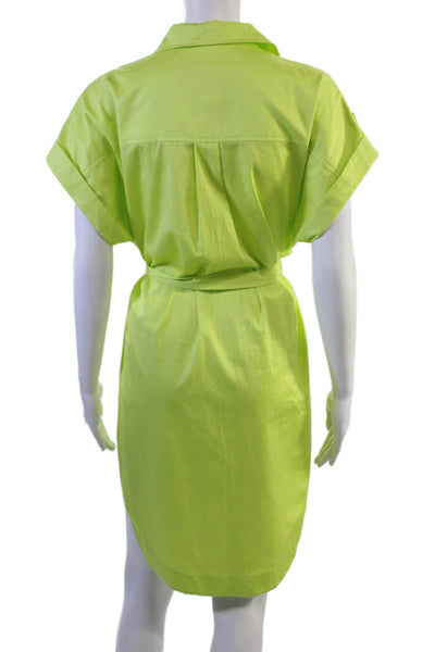 Trina Turk Women Shirt Dress Green Collared Short Sleeve Button Size S