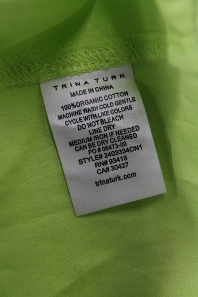 Trina Turk Women Shirt Dress Green Collared Short Sleeve Button Size S