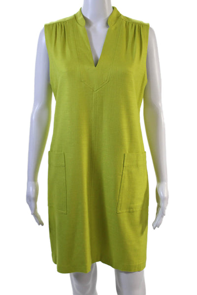 Trina Turk Women Shift Dress Green V-Neck Sleeveless Zip Size 8