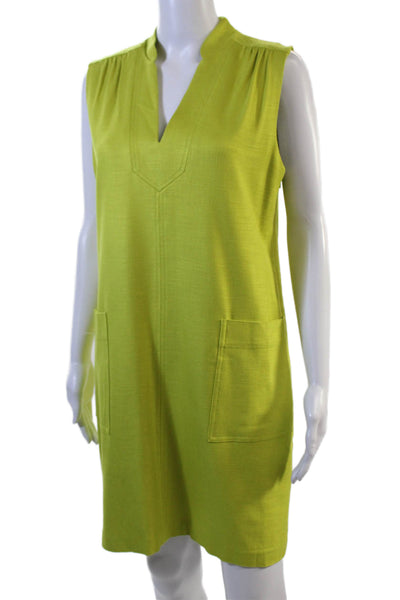 Trina Turk Women Shift Dress Green V-Neck Sleeveless Zip Size 8