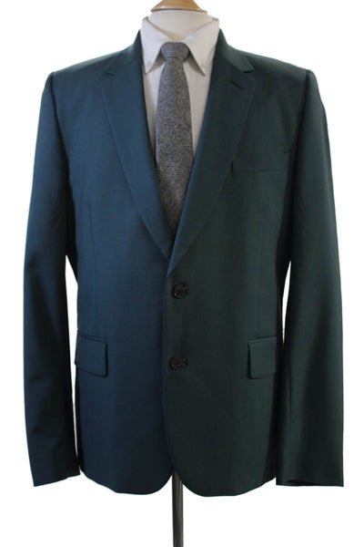 Paul Smith Mens Suit Jacket Green Wool Mohair Collared Button Solid Size M