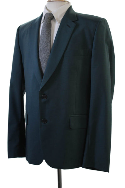 Paul Smith Mens Suit Jacket Green Wool Mohair Collared Button Solid Size M
