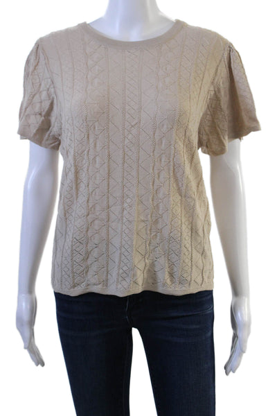 Current Air Women Beige Geometric Crew Neck Short Sleeve T-Shirt Size M