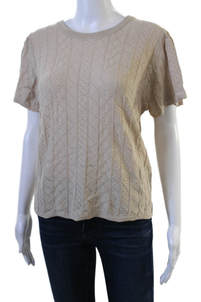 Current Air Women Beige Geometric Crew Neck Short Sleeve T-Shirt Size M