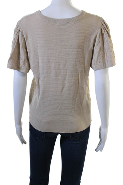 Current Air Women Beige Geometric Crew Neck Short Sleeve T-Shirt Size M