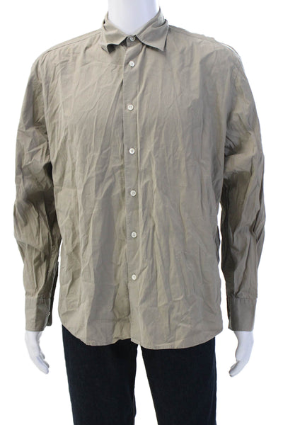 Theory Men's Long Sleeves Collared Button Down Shirt Beige Size M
