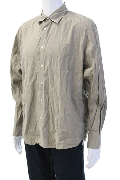 Theory Men's Long Sleeves Collared Button Down Shirt Beige Size M