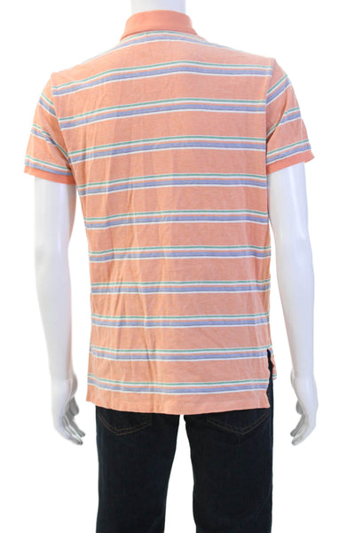 Polo Ralph Lauren Mens Short Sleeve Collared Striped Cotton Polo Orange Size L
